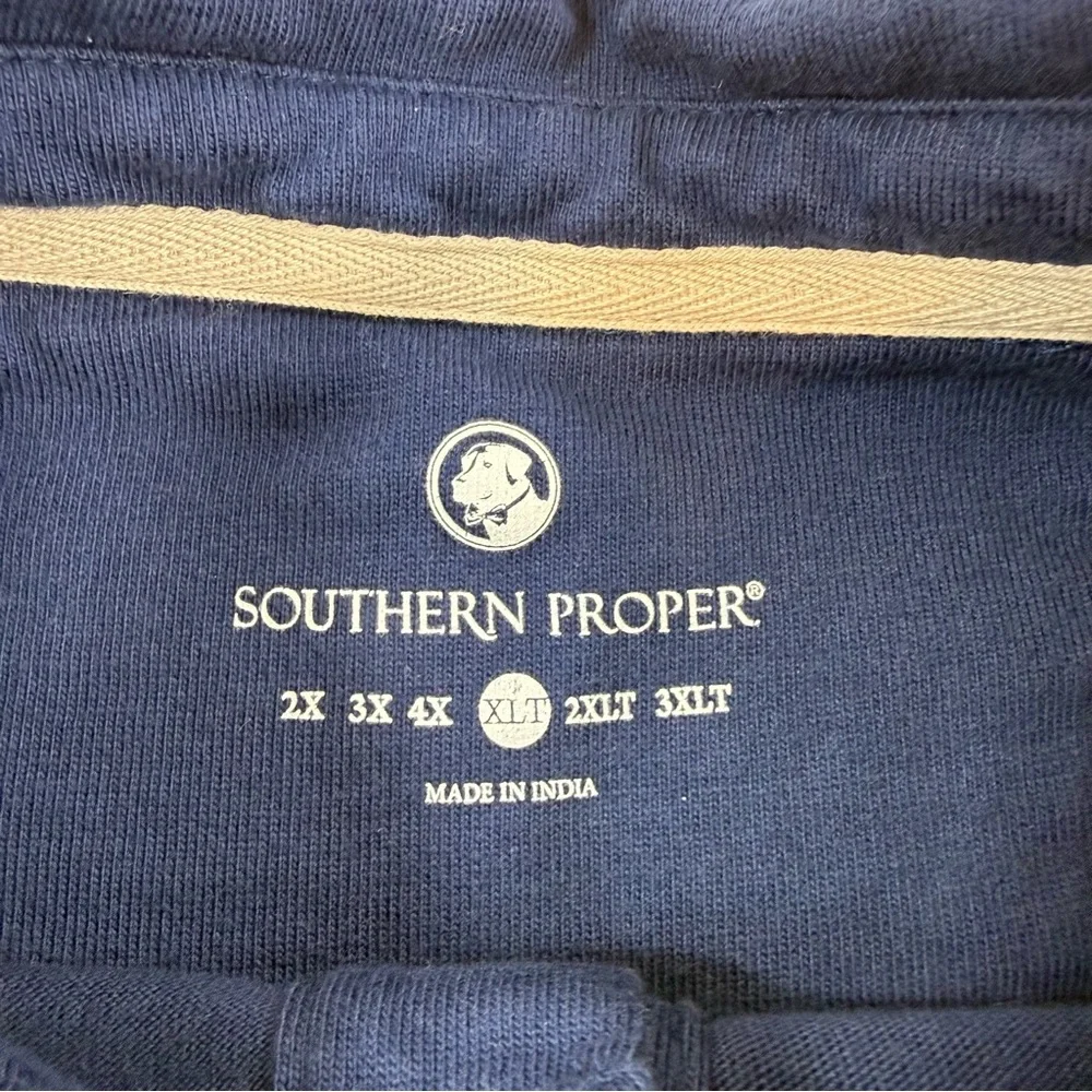 Southern Proper Rugby‎ Shirt Mens XL Tall Navy Tan Long Sleeve Quiet Luxury